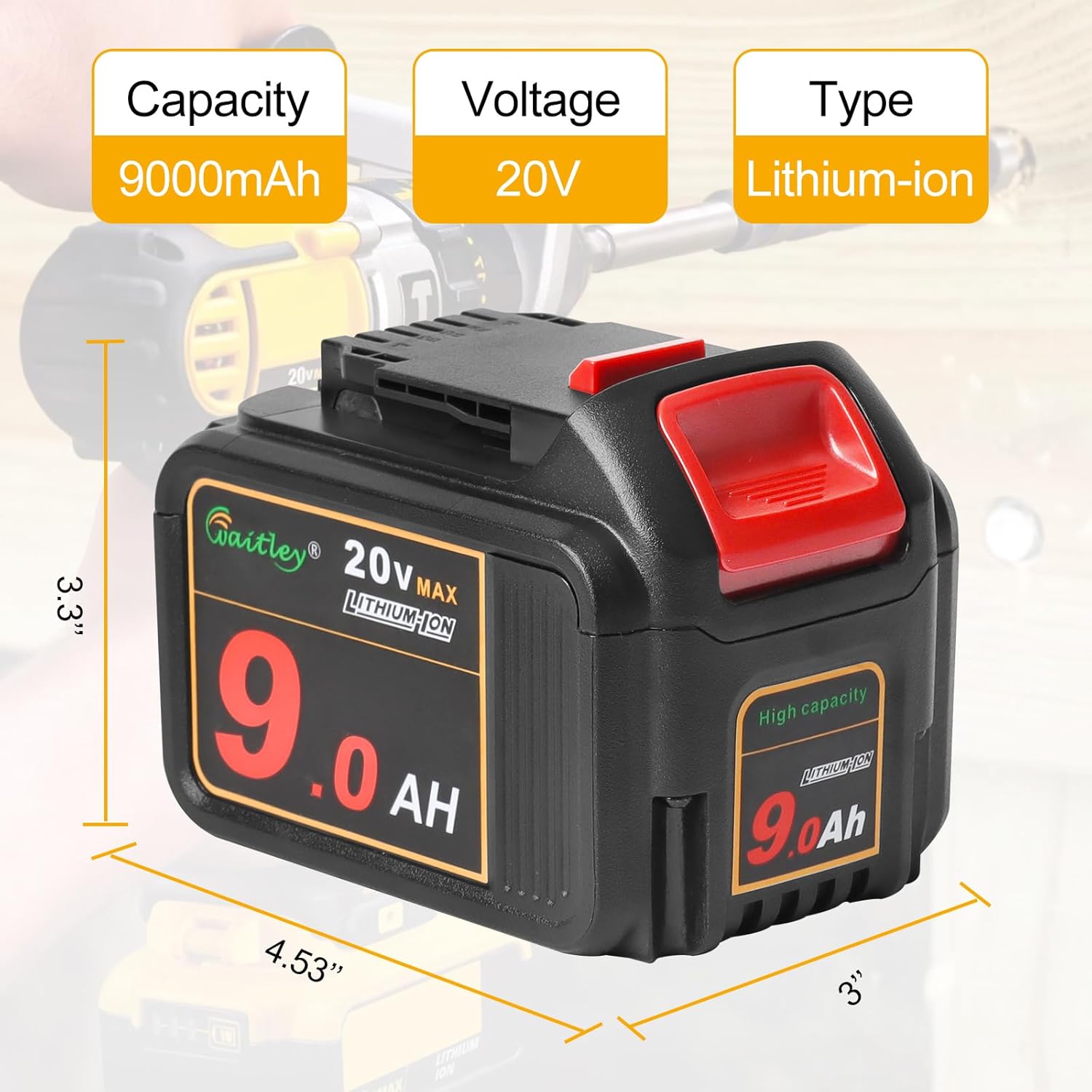 2 Pack 20V 9.0Ah Replacement Battery for Cordless Power Tools with LED Indicator T12280