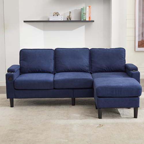Beige Linen 3 Seat Sectional Sofa with Storage Ottoman F650