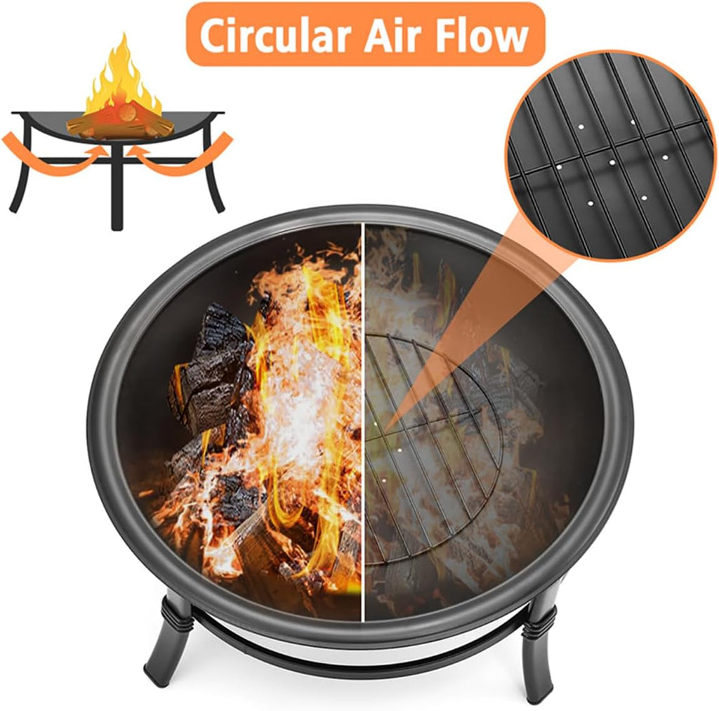 26 inch Wood Burning Fire Pit Bowl with Spark Screen S628690