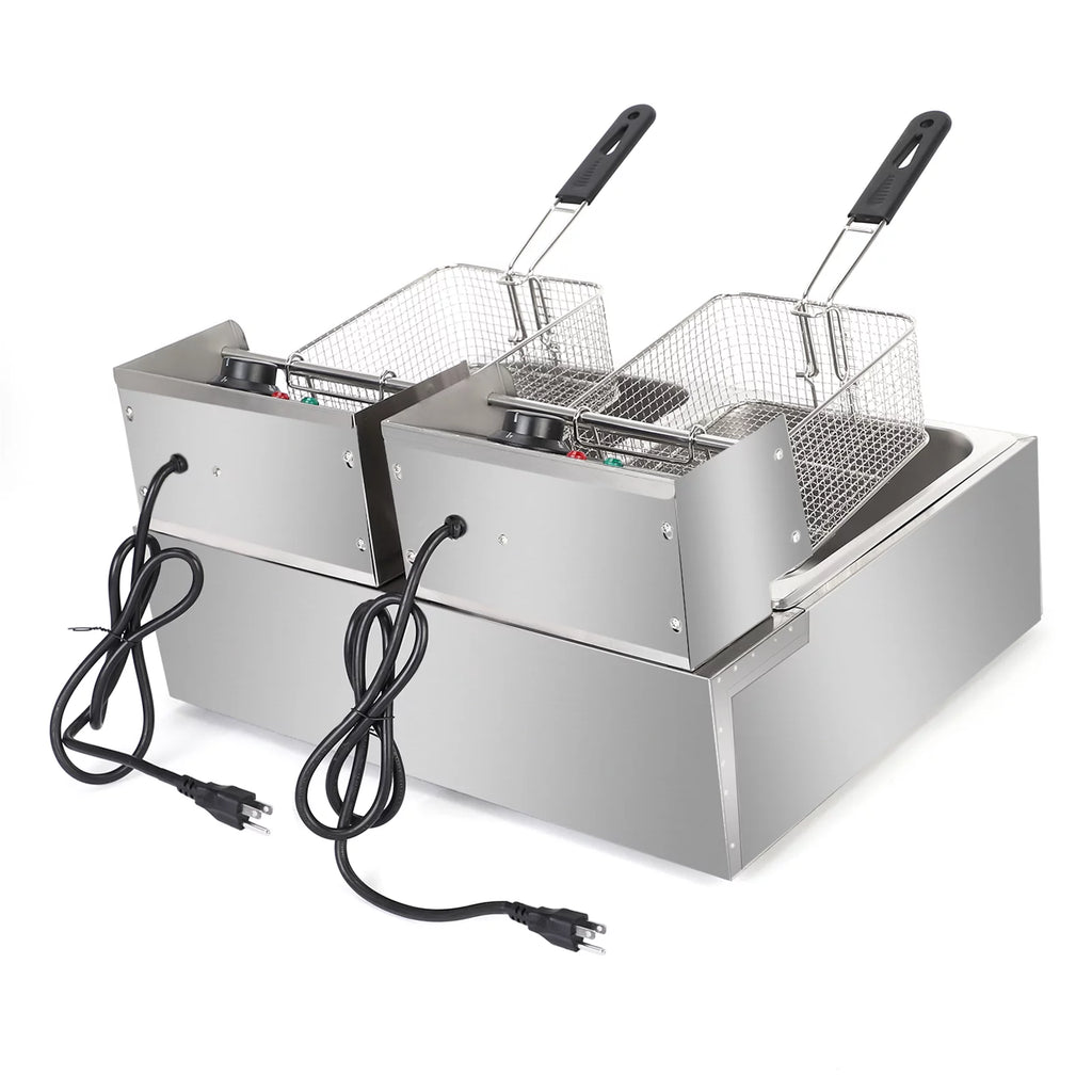12L 5000W Electric Countertop Deep Fryer Dual Tank Stainless Steel F53276