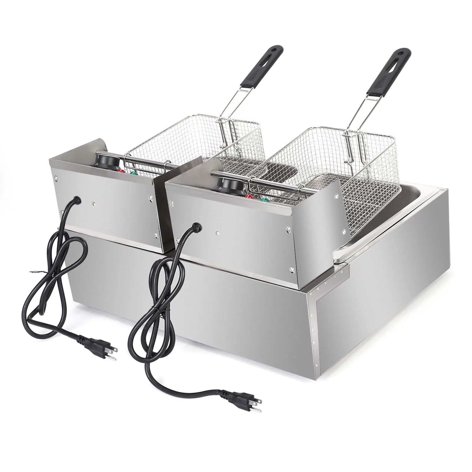 12L 5000W Electric Countertop Deep Fryer Dual Tank Stainless Steel F53276