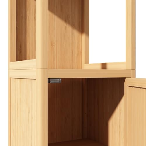 Tall Bamboo Bathroom Storage Cabinet with Door and 2 Tier Shelves B320774