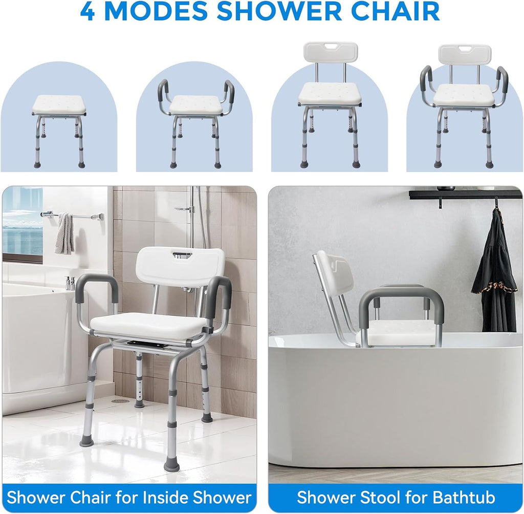 360° Swivel Non-Slip Shower Chair with Arms and Back E76540