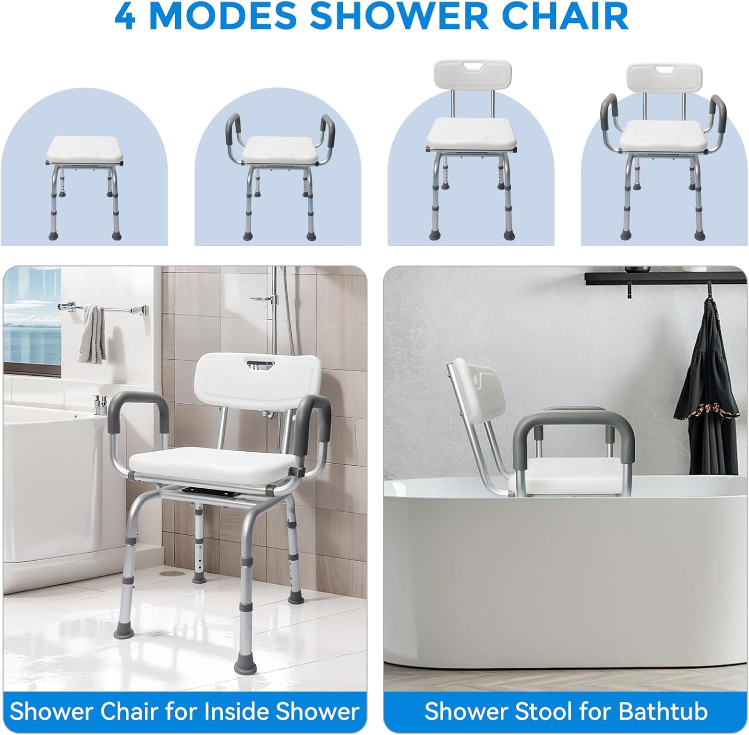 360° Swivel Non-Slip Shower Chair with Arms and Back E76540