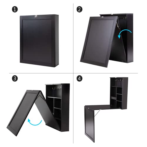 Black Folding Wall Mounted Table with Storage S996388
