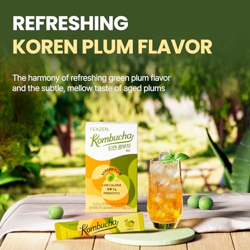 Zero Sugar Sparkling Kombucha Tea Powdered Mix Beverage, 10 Sticks, 1.76oz (Berry) T493212