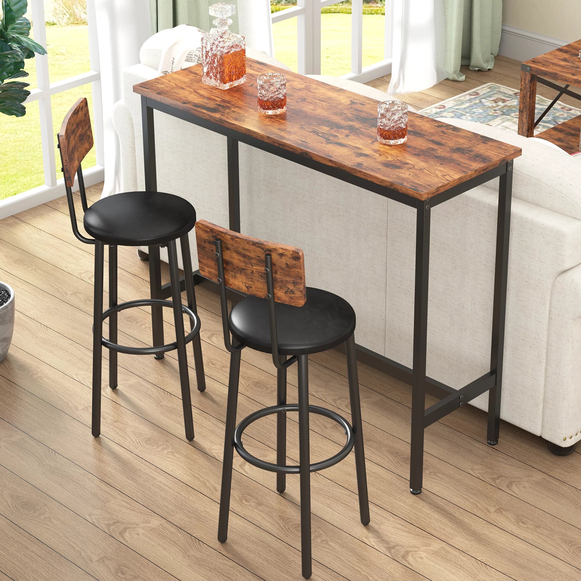 Rustic Brown 3 Pieces Bar Table Set with 2 Stools J7694