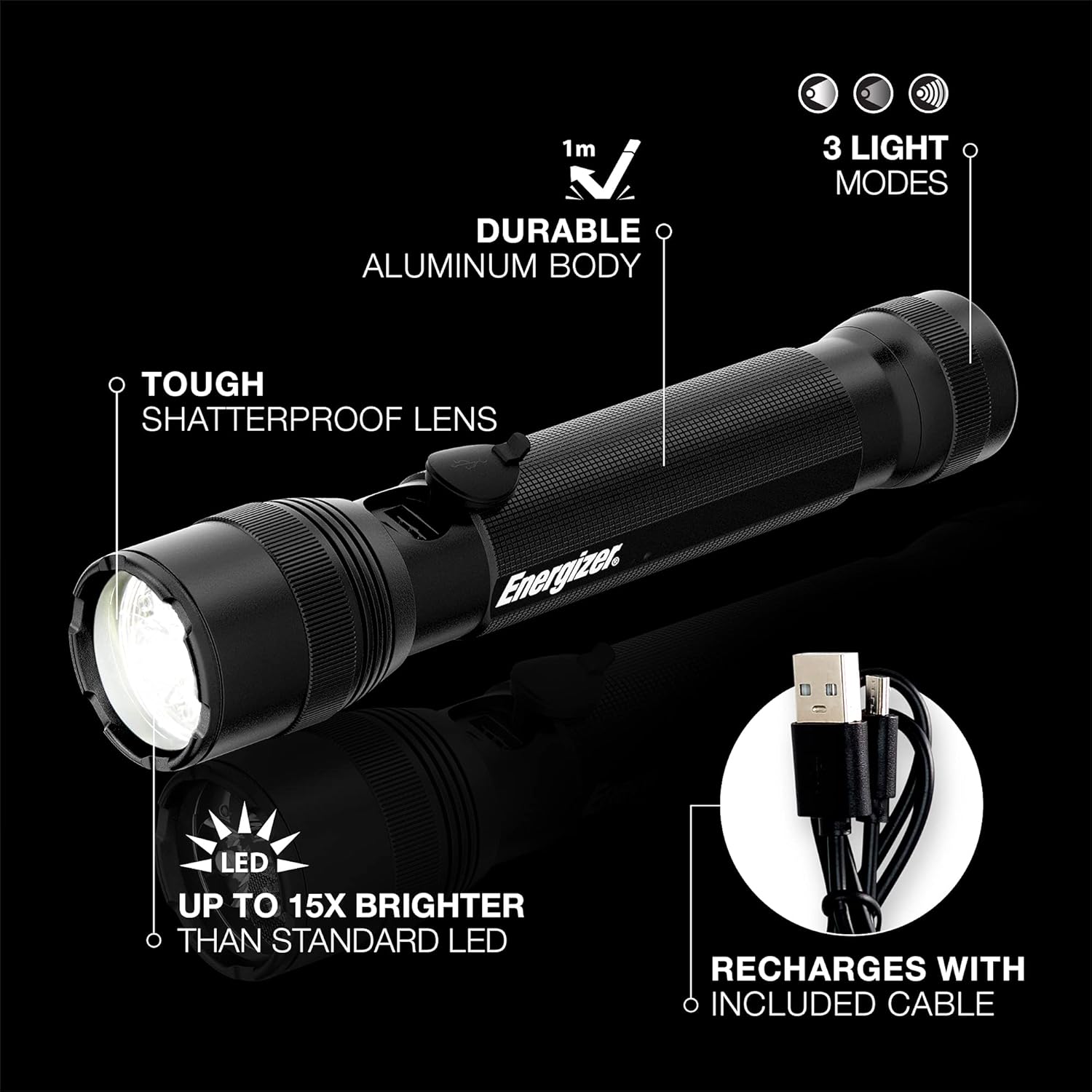 Black LED Tactical Rechargeable Flashlight I3343