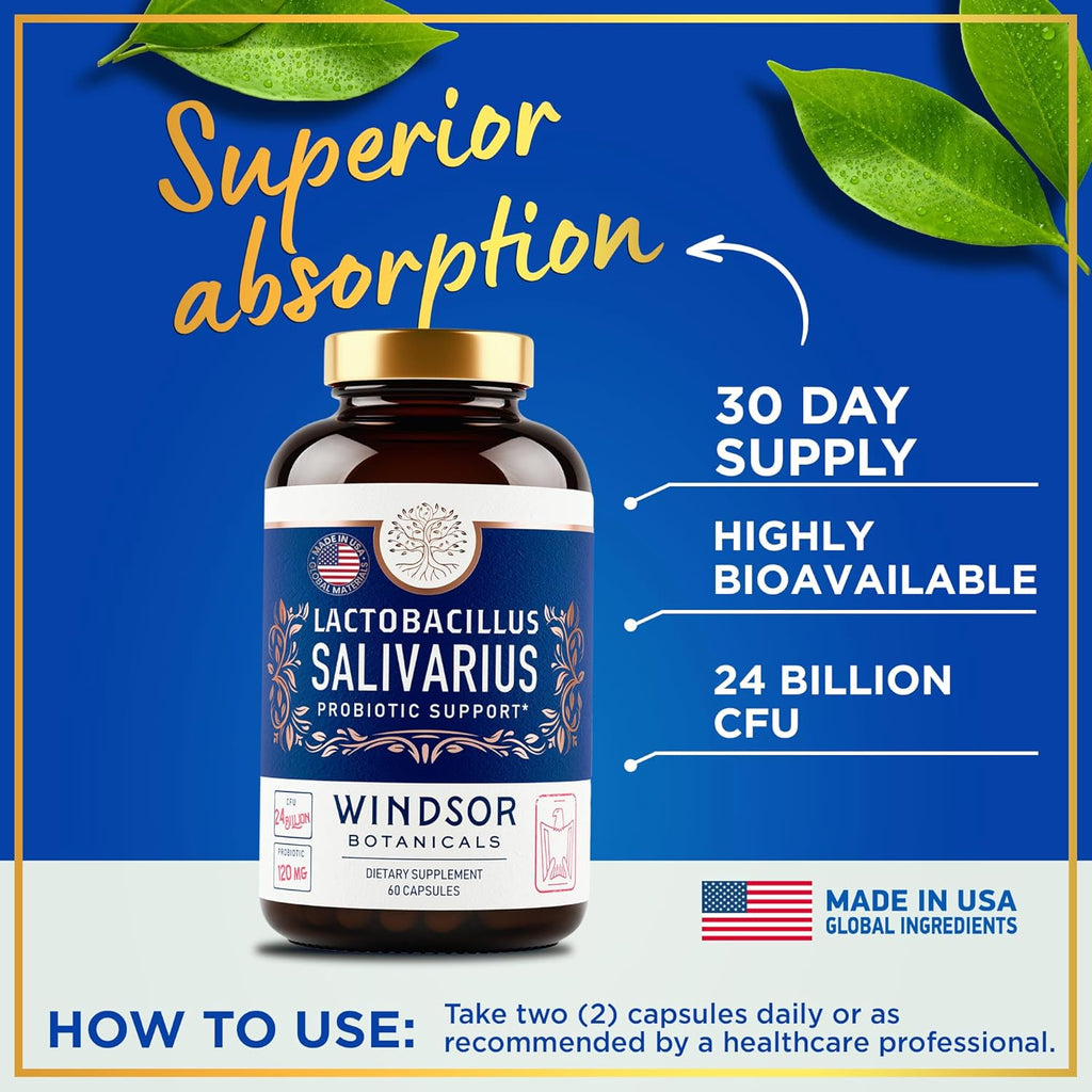 Lactobacillus Salivarius Probiotic Capsules, 24bn CFU, 2-Pack 120 Caps L236