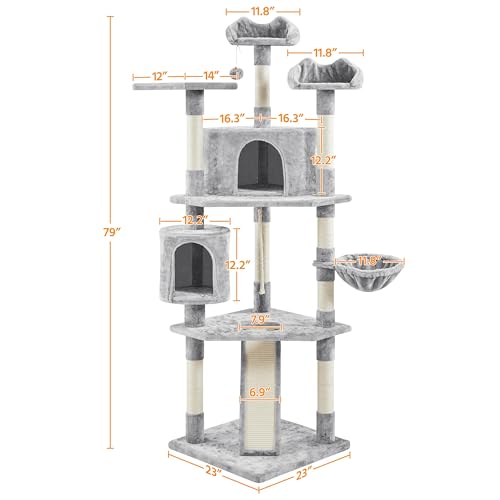 Dark Gray and White Multi-Level Cat Tree with Scratching Posts K552480