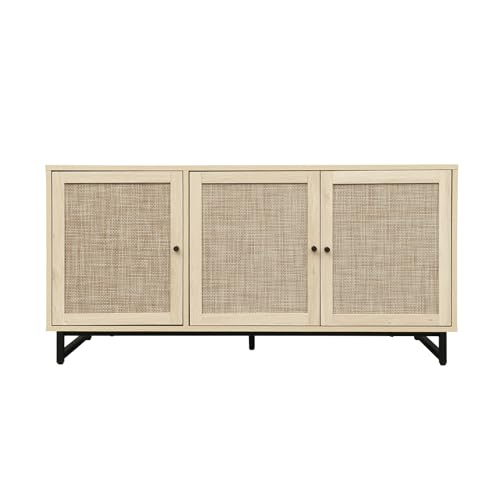 Rattan Sideboard Cabinet with 3 Doors & Metal Legs V412910
