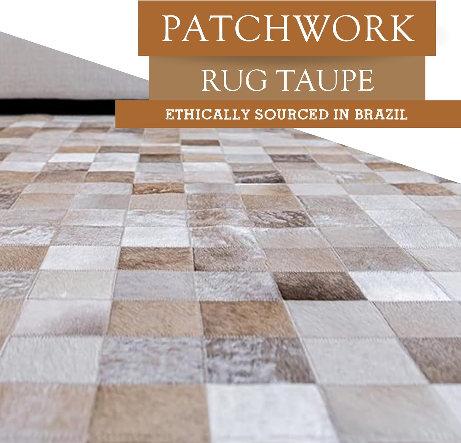 100% Genuine Patchwork Cowhide Rug - Taupe-Champagne, Medium (4x6 Ft.) F466