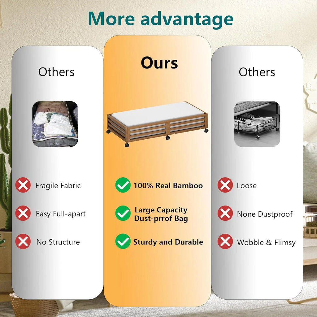 Bamboo Under Bed Storage Containers with Wheels 2 Packs U533944