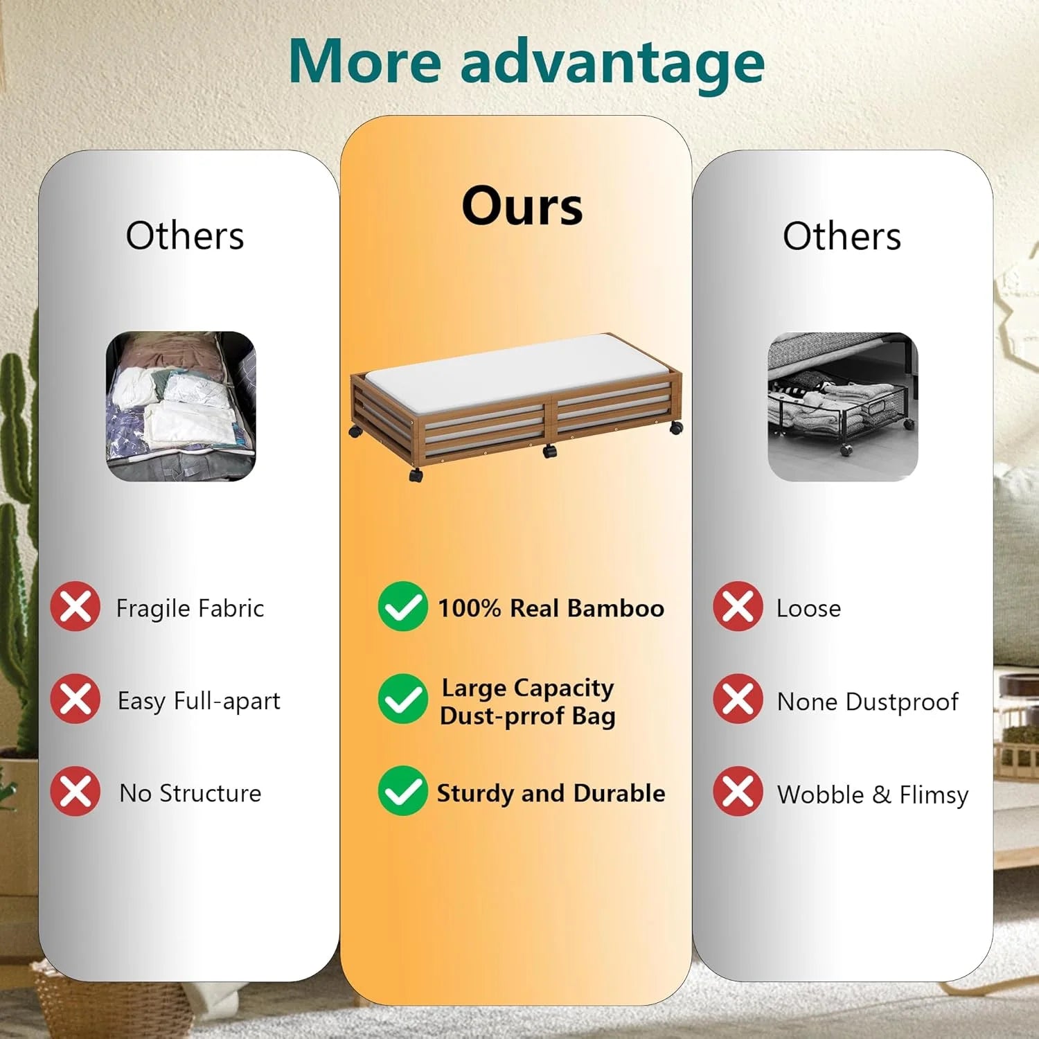 Bamboo Under Bed Storage Containers with Wheels 2 Packs U533944