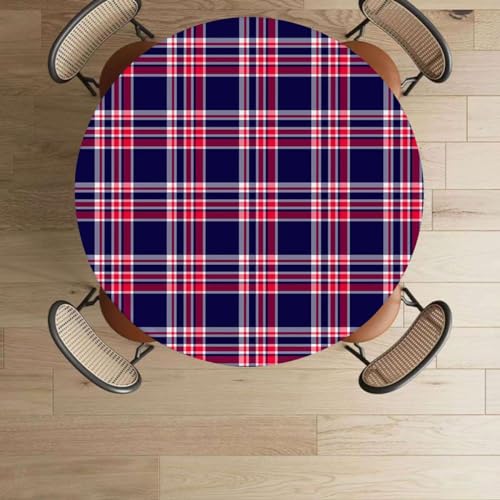 Multicolor Elastic Fitted Round Tablecloth Plaid Fits 45"-50" Diameter Tables R961847